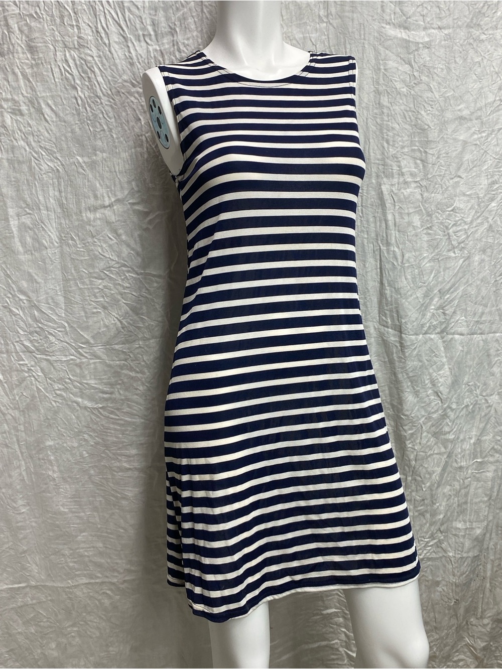 Vintage 90s Bonnie Jean Sleeveless Navy and White Striped A-Line Dress
